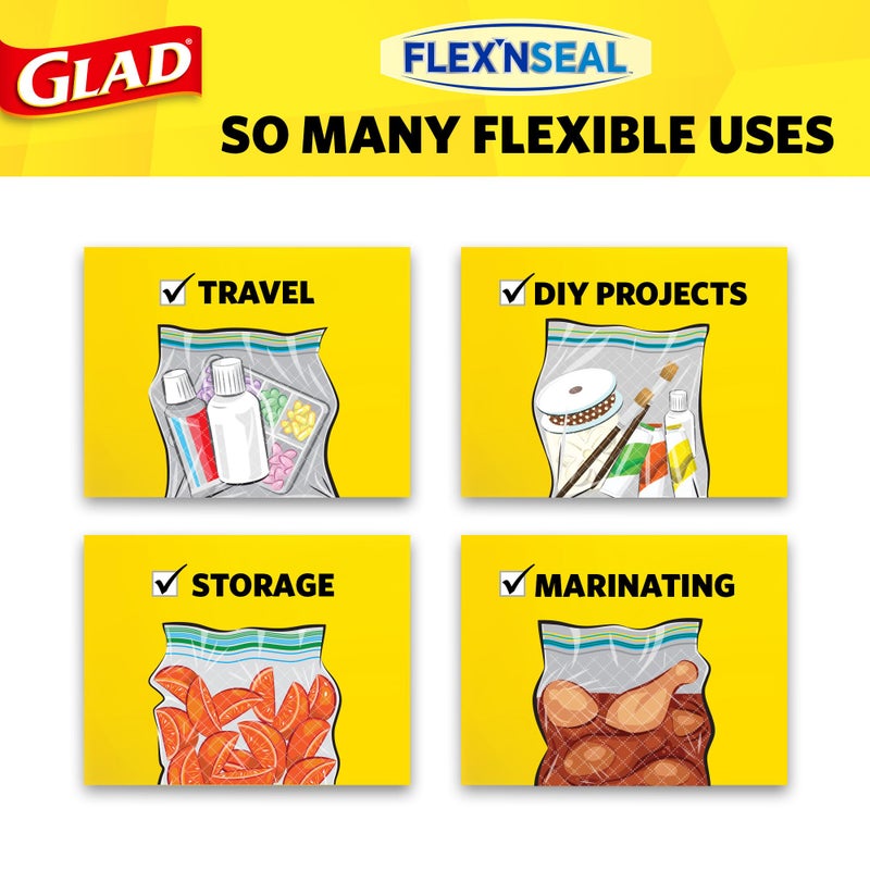 Glad Flex'N Seal Food Storage Plastic Bags, Sandwich, 100 Count, Pack of 4 (Package May Vary) - Image 3